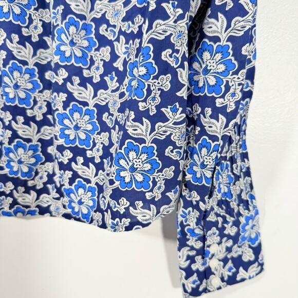NWT J. Crew Blue V-Neck Tie Top in Floral Cotton-Blend Dobby Small CA589 New - Picture 15 of 16